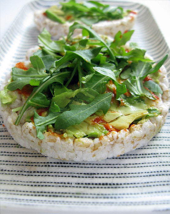 Avocado on top of rice cake is something you should try.