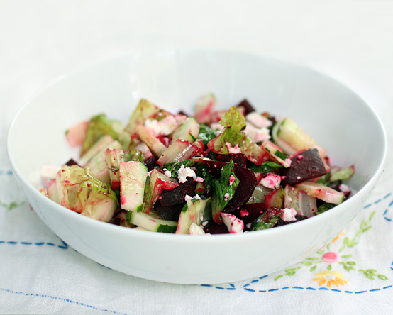 Warm Beet & Romaine Salad with Feta, Honest Fare by Gabrielle Arnold