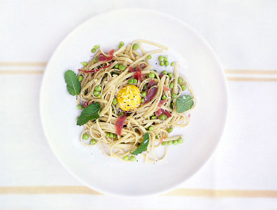 Fresh Mint & Pea Pasta Alla Carbonara, Honest Fare by Gabrielle Arnold