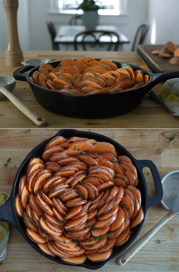 Crispy Skillet Sweet Potatoes with Thyme | Honest Fare